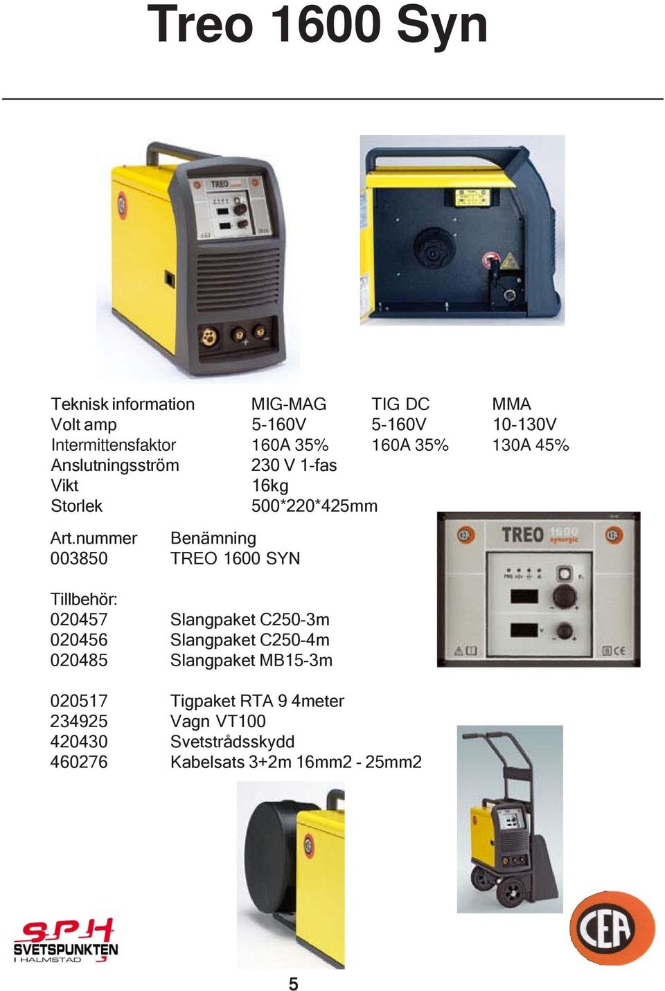 003850 TREO 1600 SYN Tillbehör: 020457 Slangpaket C250-3m 020456 Slangpaket C250-4m 020485