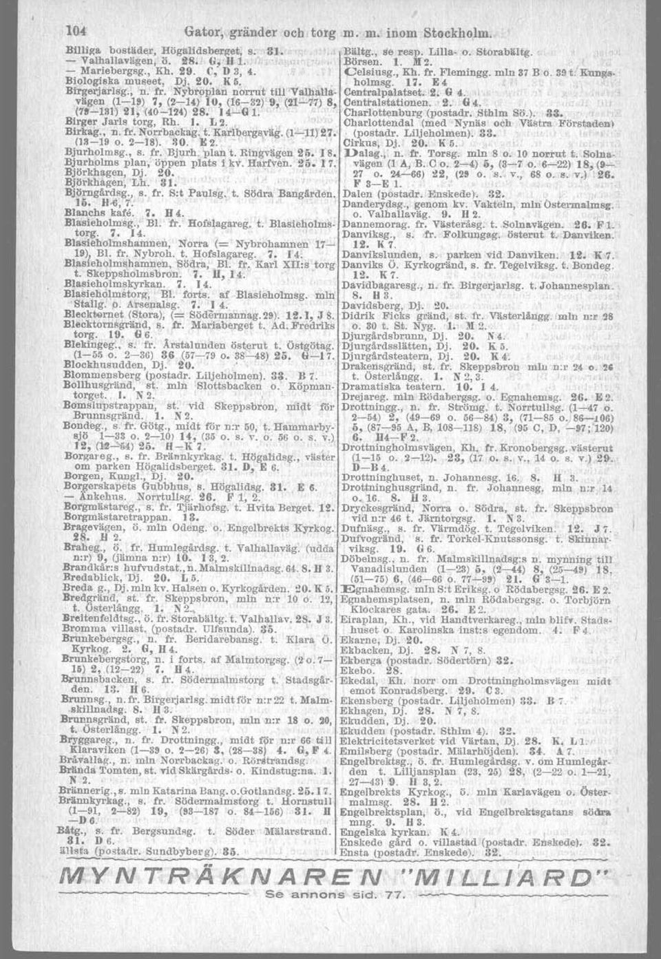 <ilentralpalatset. 2, G 4.. vägen (1-19) 7, (2-14) 10, (16-32)"9, (21'-17) 8, Öenttalstationen. 2. G4. (n-lsi) 21, '(40-124) 28. 14--'-6l.,. '. " Charlottenburg (postadr, Sthfm SÖ.). 33.
