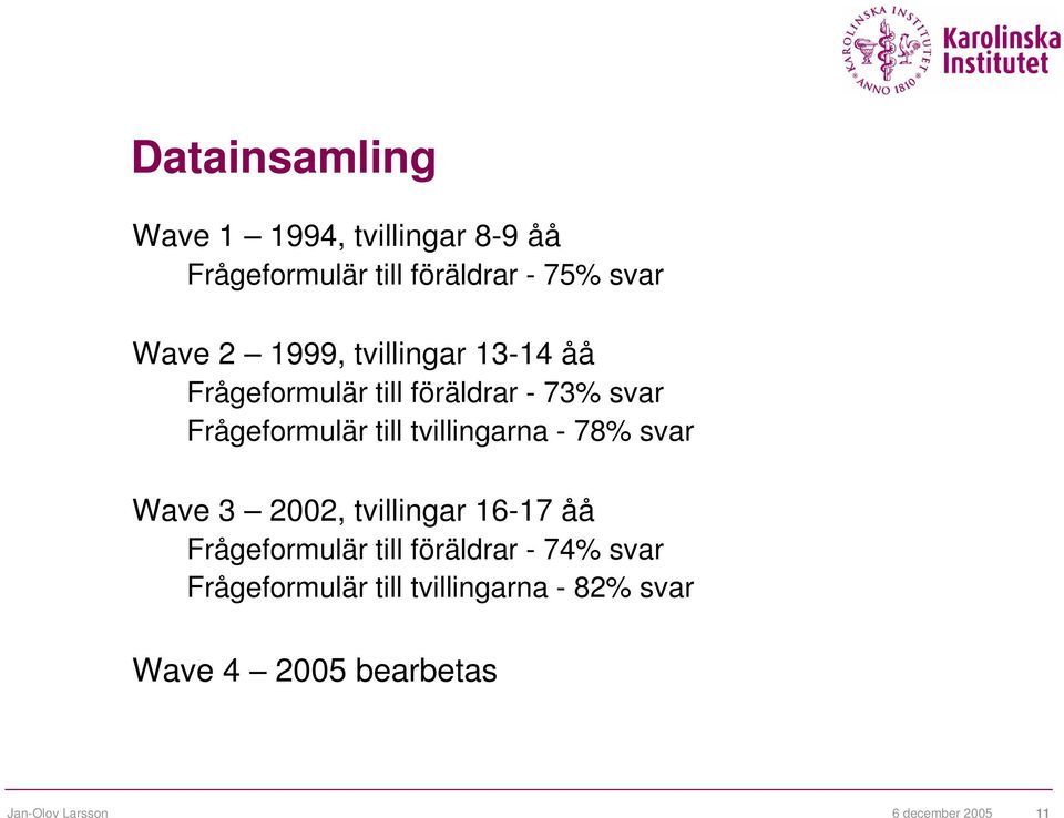 tvillingarna - 78% svar Wave 3 2002, tvillingar 16-17 åå Frågeformulär till föräldrar - 74%