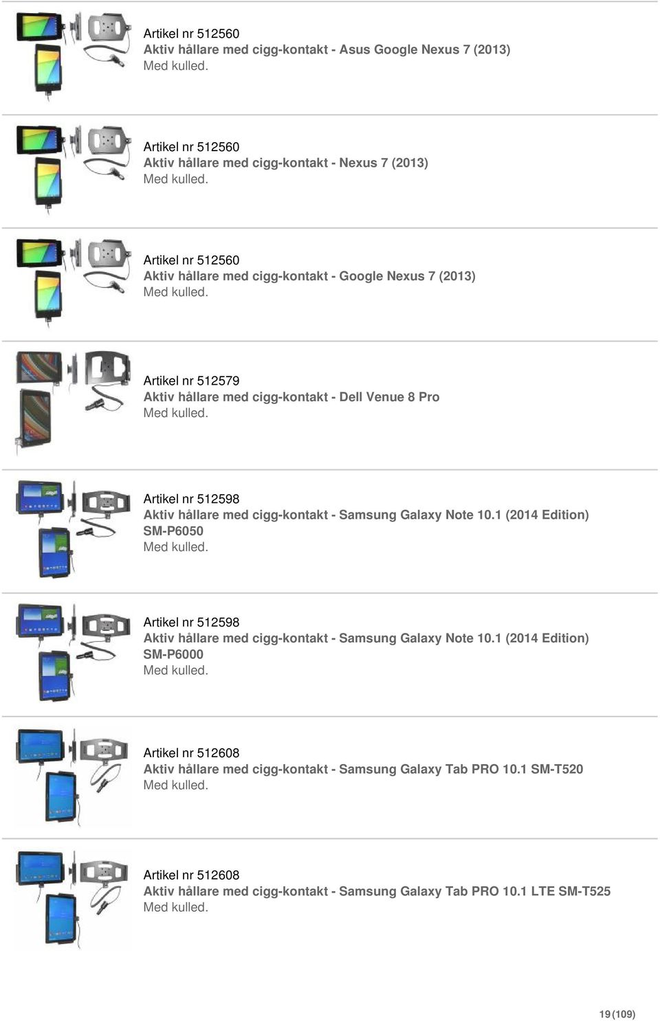 Samsung Galaxy Note 10.1 (2014 Edition) SM-P6050 Artikel nr 512598 Aktiv hållare med cigg-kontakt - Samsung Galaxy Note 10.