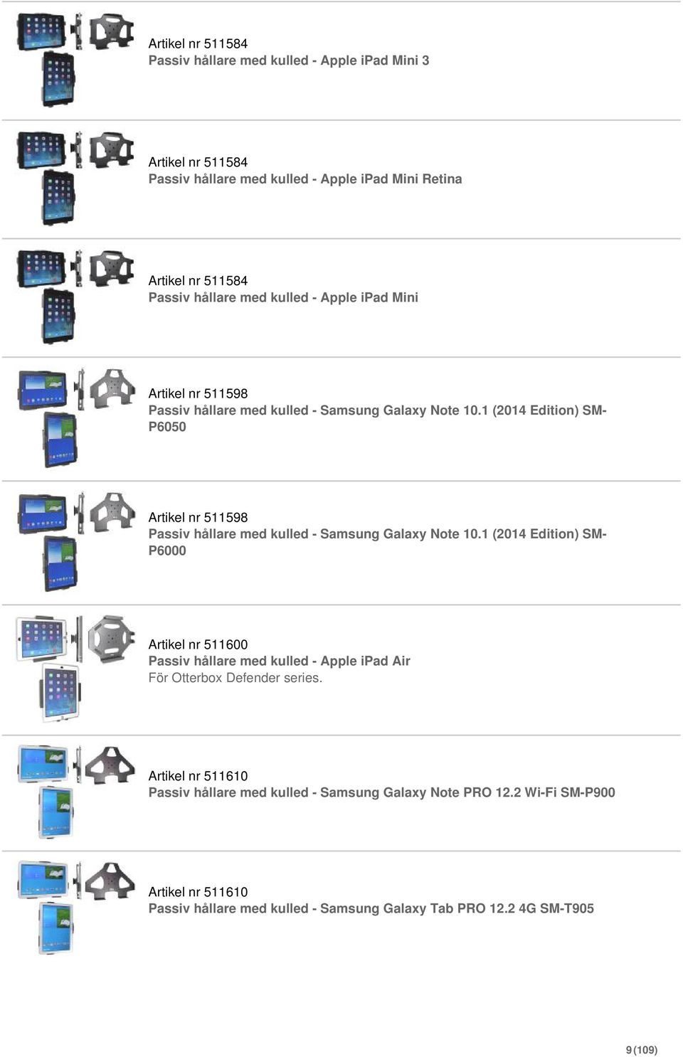 1 (2014 Edition) SM- P6050 Artikel nr 511598 Passiv hållare med kulled - Samsung Galaxy Note 10.