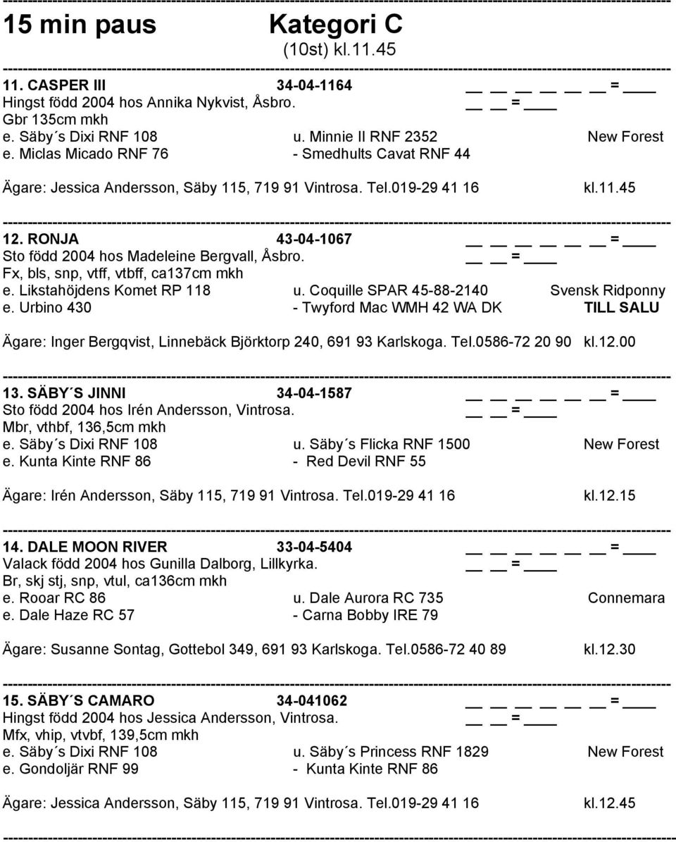 Fx, bls, snp, vtff, vtbff, ca137cm mkh e. Likstahöjdens Komet RP 118 u. Coquille SPAR 45-88-2140 Svensk Ridponny e.