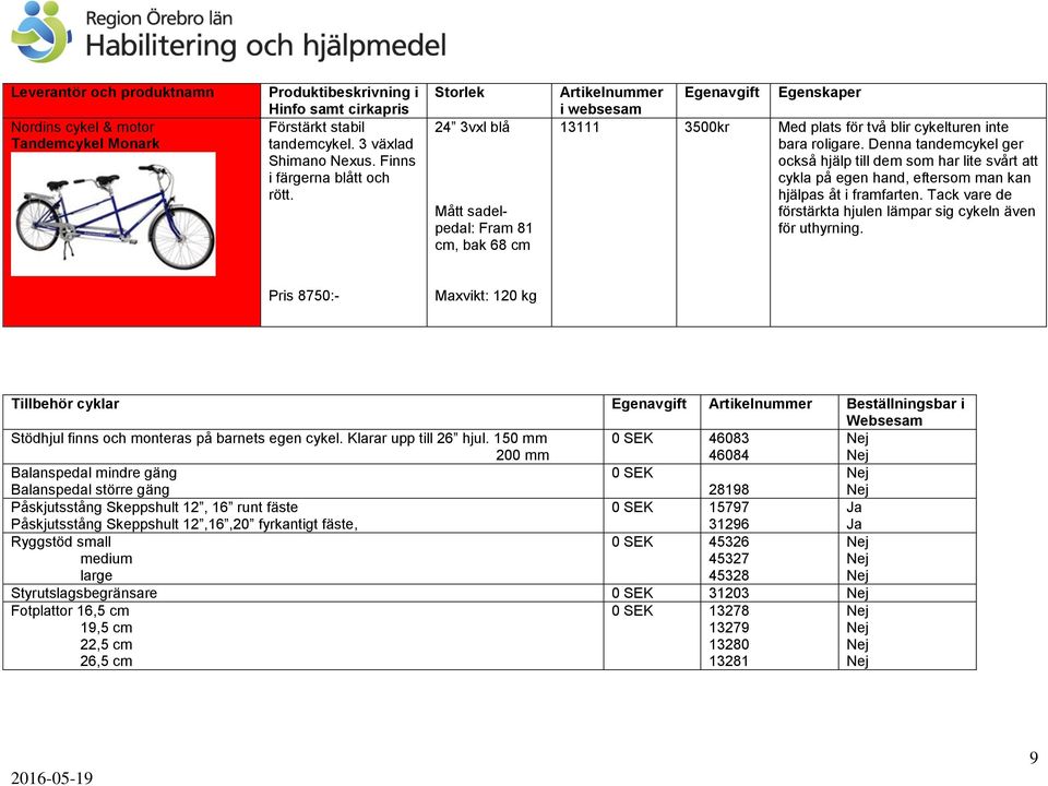 Denna tandemcykel ger också hjälp till dem som har lite svårt att cykla på egen hand, eftersom man kan hjälpas åt i framfarten. Tack vare de förstärkta hjulen lämpar sig cykeln även för uthyrning.