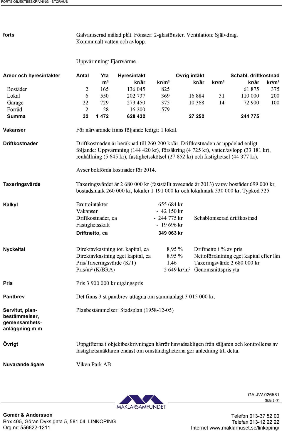 driftkostnad m² kr/år kr/m² kr/år kr/m² kr/år kr/m² Bostäder 2 165 136 045 825 61 875 375 Lokal 6 550 202 737 369 16 884 31 110 000 200 Garage 22 729 273 450 375 10 368 14 72 900 100 Förråd 2 28 16