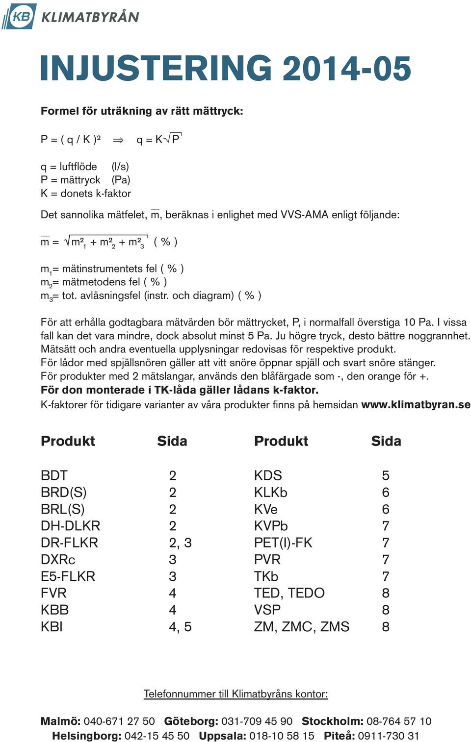 och diagram) ( % ) 3 För att erhålla godtagbara mätvärden bör mättrycket, P, i normalfall överstiga 10 Pa. I vissa fall kan det vara mindre, dock absolut minst 5 Pa.