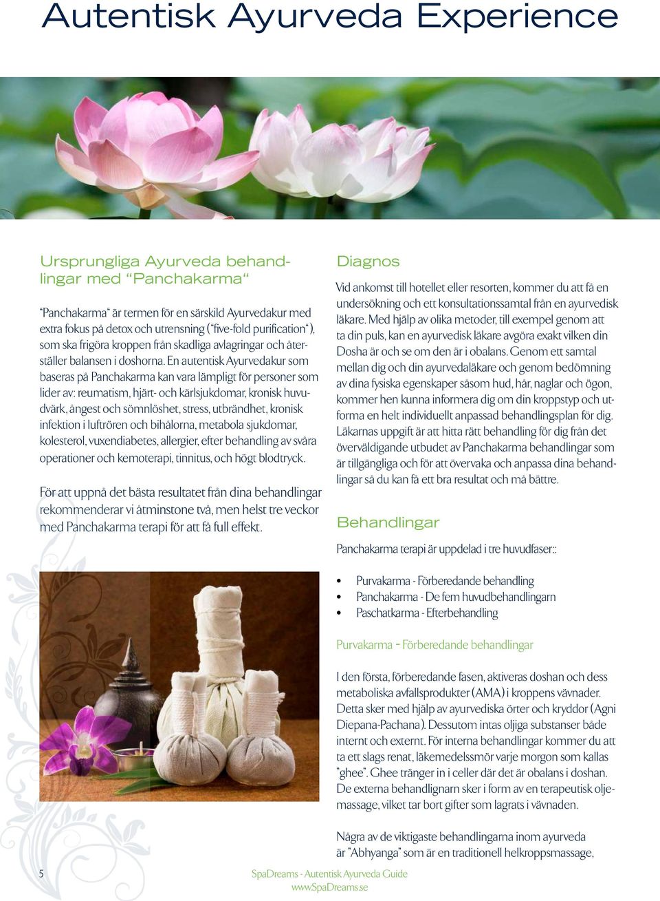 En autentisk Ayurvedakur som baseras på Panchakarma kan vara lämpligt för personer som lider av: reumatism, hjärt- och kärlsjukdomar, kronisk huvudvärk, ångest och sömnlöshet, stress, utbrändhet,