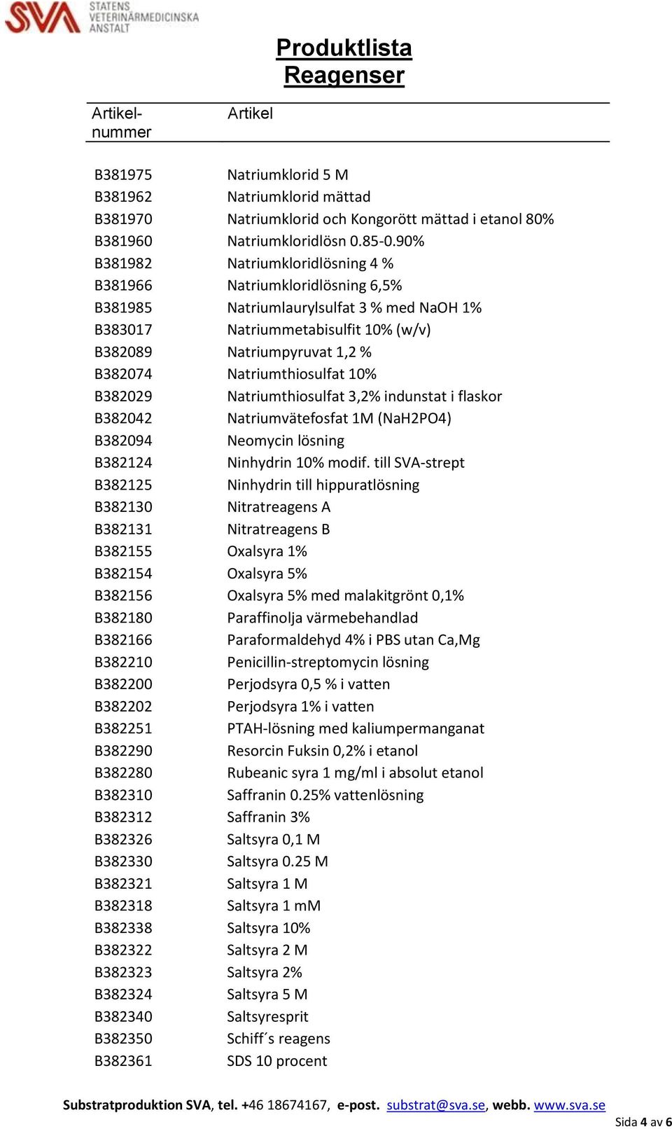 Natriumthiosulfat 10% B382029 Natriumthiosulfat 3,2% indunstat i flaskor B382042 Natriumvätefosfat 1M (NaH2PO4) B382094 Neomycin lösning B382124 Ninhydrin 10% modif.