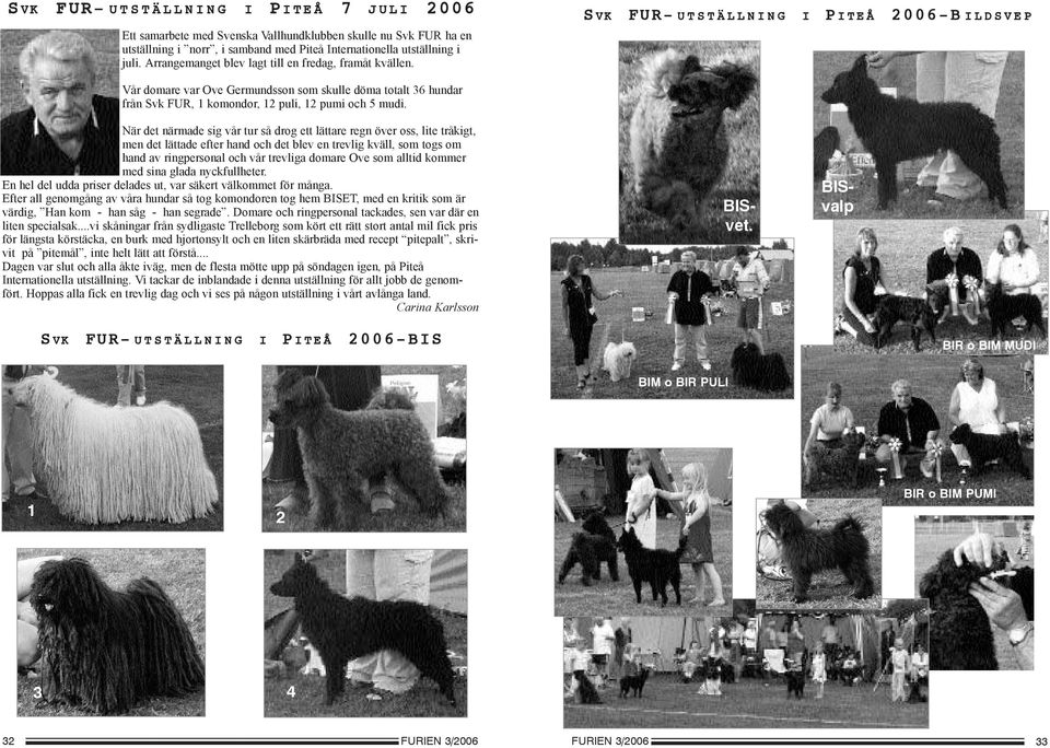 Vår domare var Ove Germundsson som skulle döma totalt 36 hundar från Svk FUR, 1 komondor, 12 puli, 12 pumi och 5 mudi.
