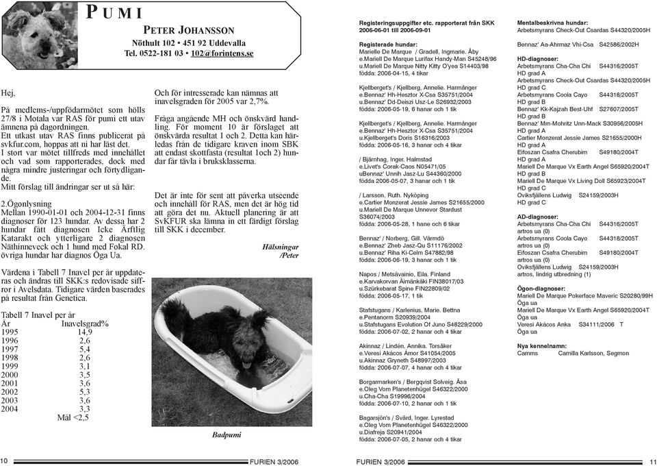 Ögonlysning Mellan 1990-01-01 och 2004-12-31 finns diagnoser för 123 hundar.