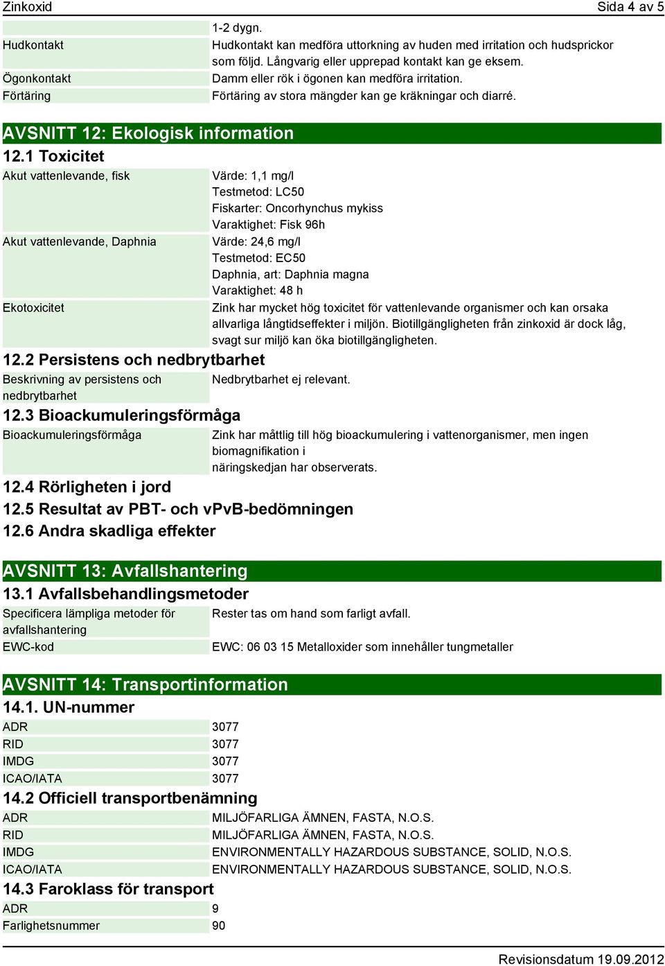 Hudkontakt kan medföra uttorkning av huden med irritation och hudsprickor som följd. Långvarig eller upprepad kontakt kan ge eksem. Damm eller rök i ögonen kan medföra irritation.