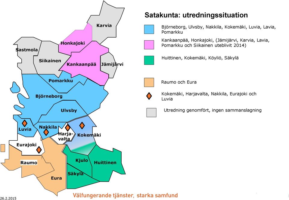 Huittinen, Kokemäki, Köyliö, Säkylä Pomarkku Björneborg Ulvsby Raumo och Eura Kokemäki, Harjavalta, Nakkila, Eurajoki och