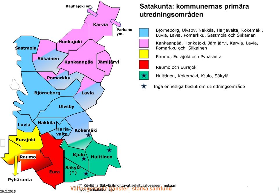 och Siikainen Siikainen Kankaanpää Jämijärvi Raumo, Eurajoki och Pyhäranta Raumo och Eurajoki Pomarkku Björneborg Lavia Huittinen, Kokemäki, Kjulo, Säkylä