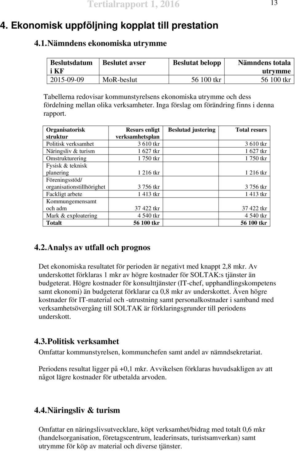 tkr Tabellerna redovisar kommunstyrelsens ekonomiska utrymme och dess fördelning mellan olika verksamheter. Inga förslag om förändring finns i denna rapport.