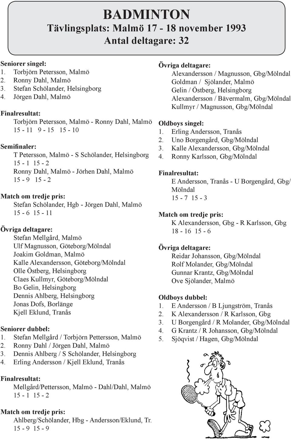 Malmö 15-9 15-2 Match om tredje pris: Stefan Schölander, Hgb - Jörgen Dahl, Malmö 15-6 15-11 Stefan Mellgård, Malmö Ulf Magnusson, Göteborg/Mölndal Joakim Goldman, Malmö Kalle Alexandersson,