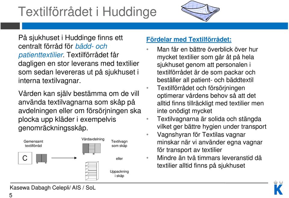 Vården kan själv bestämma om de vill använda textilvagnarna som skåp på avdelningen eller om försörjningen ska plocka upp kläder i exempelvis genomräckningsskåp.