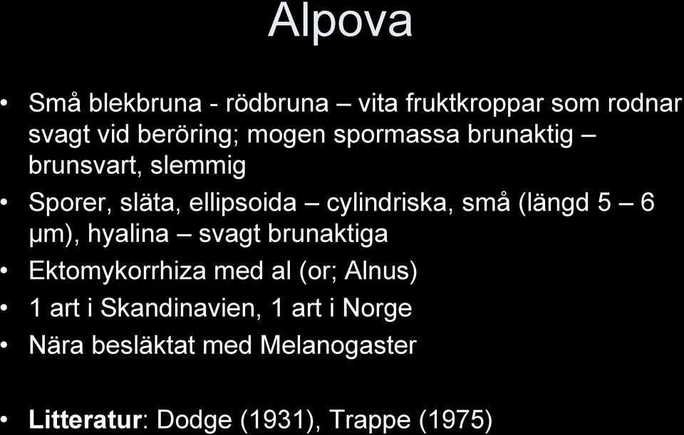 (längd 5 6 µm), hyalina svagt brunaktiga Ektomykorrhiza med al (or; Alnus) 1 art i