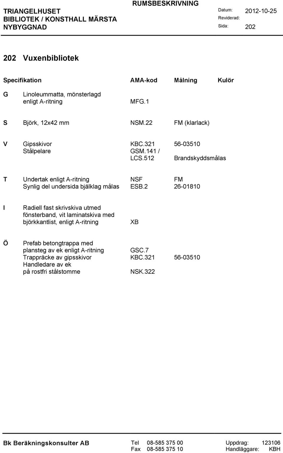 512 Brandskyddsmålas T Undertak enligt A-ritning NSF FM Synlig del undersida bjälklag målas ESB.