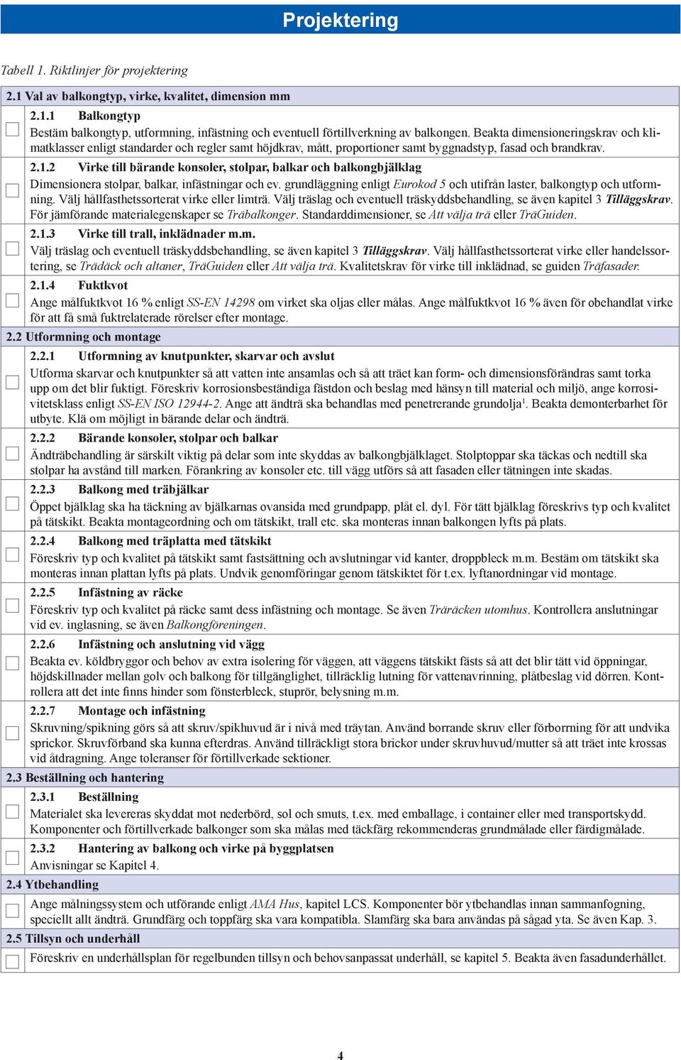 2 Virke till bärande konsoler, stolpar, balkar och balkongbjälklag Dimensionera stolpar, balkar, infästningar och ev. grundläggning enligt Eurokod 5 och utifrån laster, balkongtyp och utformning.