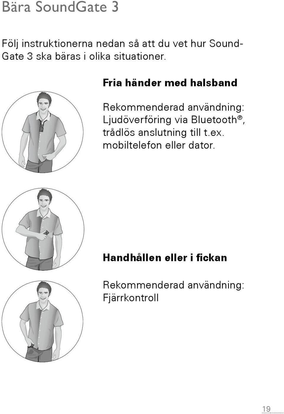 Fria händer med halsband Rekommenderad användning: Ljudöverföring via Bluetooth, trådlös anslutning