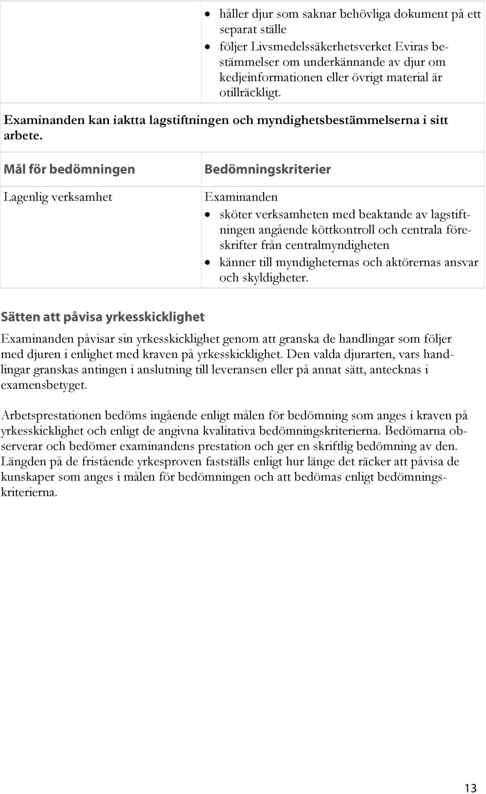Lagenlig verksamhet sköter verksamheten med beaktande av lagstiftningen angående köttkontroll och centrala föreskrifter från centralmyndigheten känner till myndigheternas och aktörernas ansvar och
