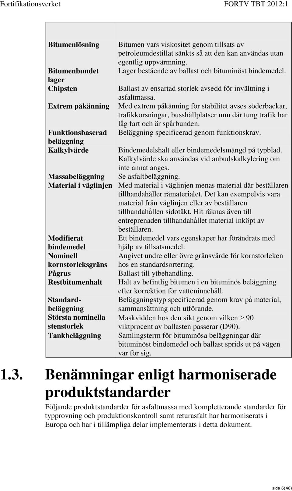 Med extrem påkänning för stabilitet avses söderbackar, trafikkorsningar, busshållplatser mm där tung trafik har låg fart och är spårbunden. Beläggning specificerad genom funktionskrav.