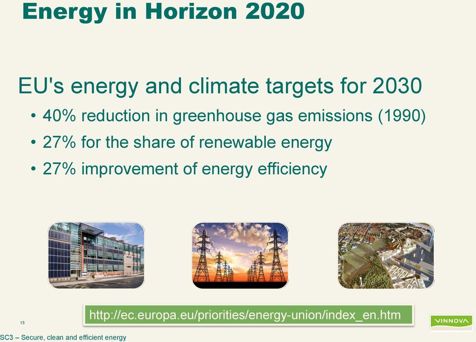 renewable energy 27% improvement of energy efficiency 15 http://ec.