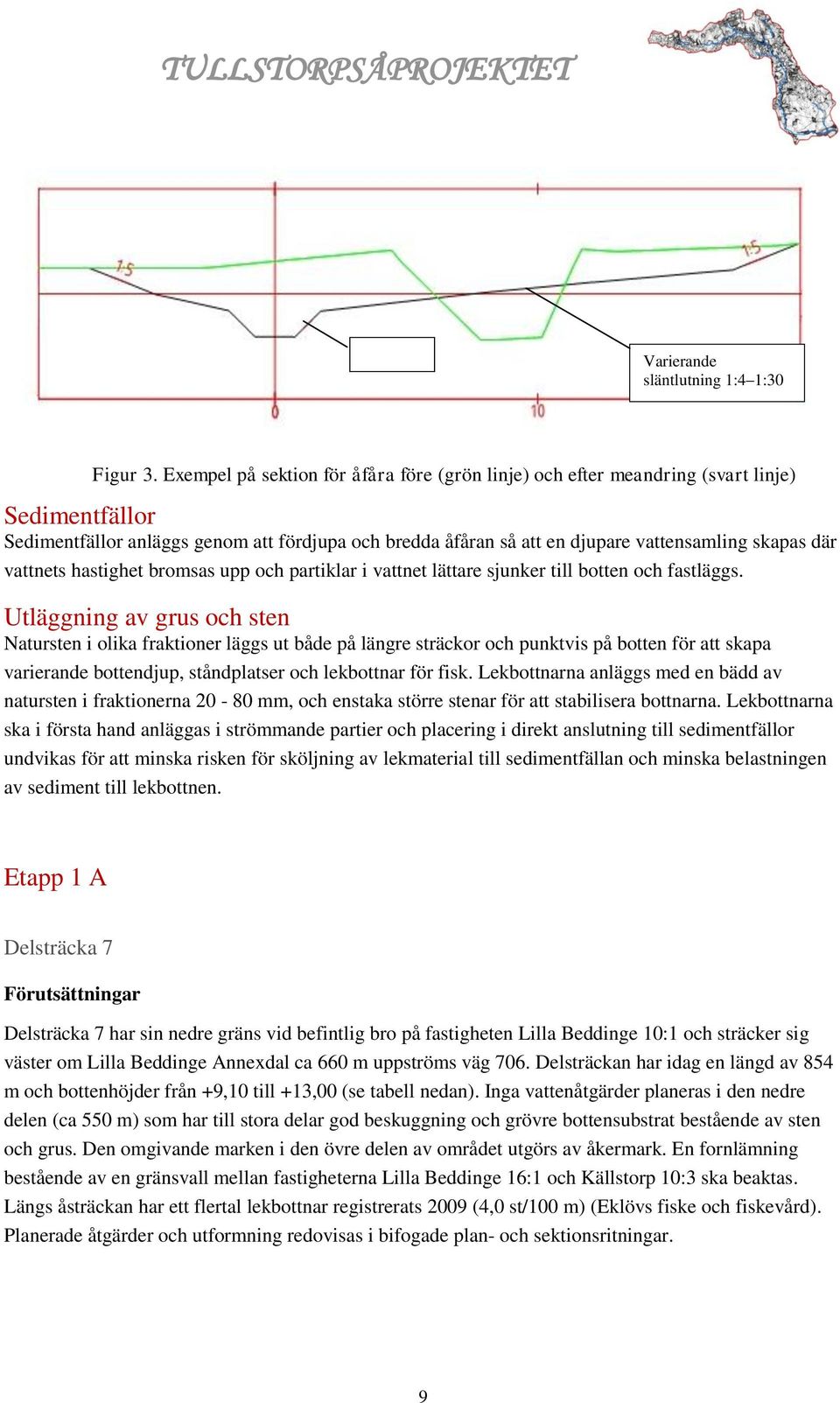 vattnets hastighet bromsas upp och partiklar i vattnet lättare sjunker till botten och fastläggs.