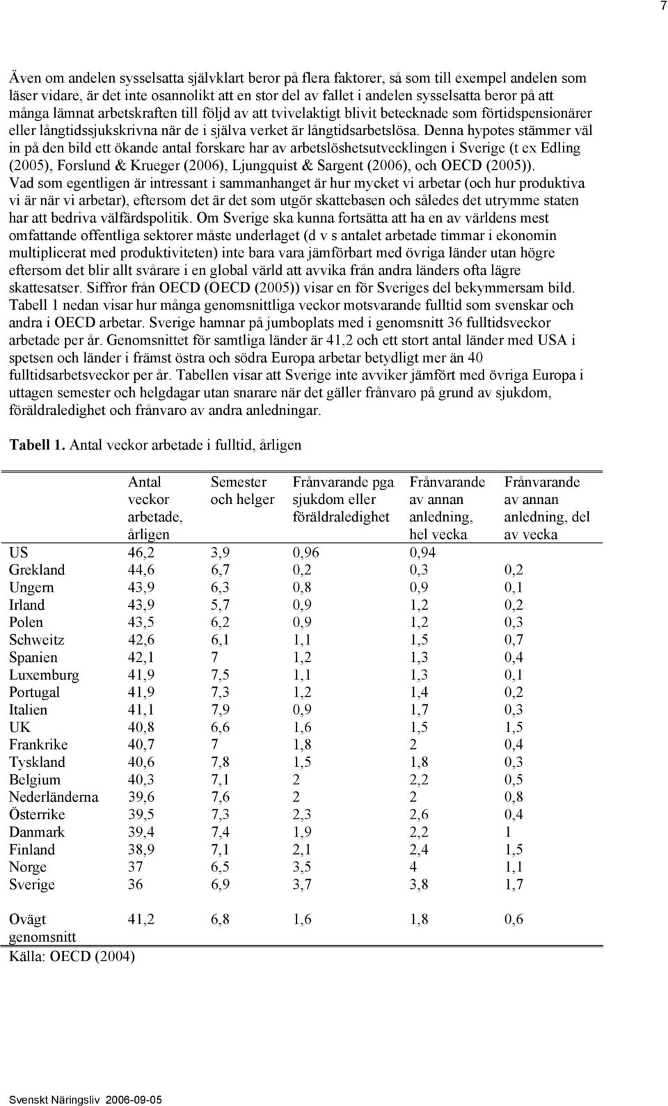 Denna hypotes stämmer väl in på den bild ett ökande antal forskare har av arbetslöshetsutvecklingen i Sverige (t ex Edling (2005), Forslund & Krueger (2006), Ljungquist & Sargent (2006), och OECD