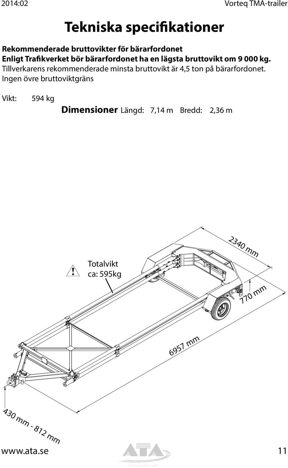 Tillverkarens rekommenderade minsta bruttovikt är 4,5 ton på bärarfordonet.