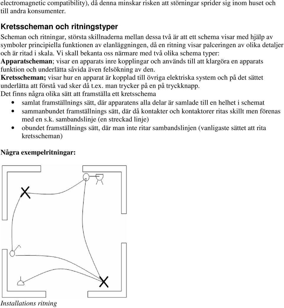 visar palceringen av olika detaljer och är ritad i skala.