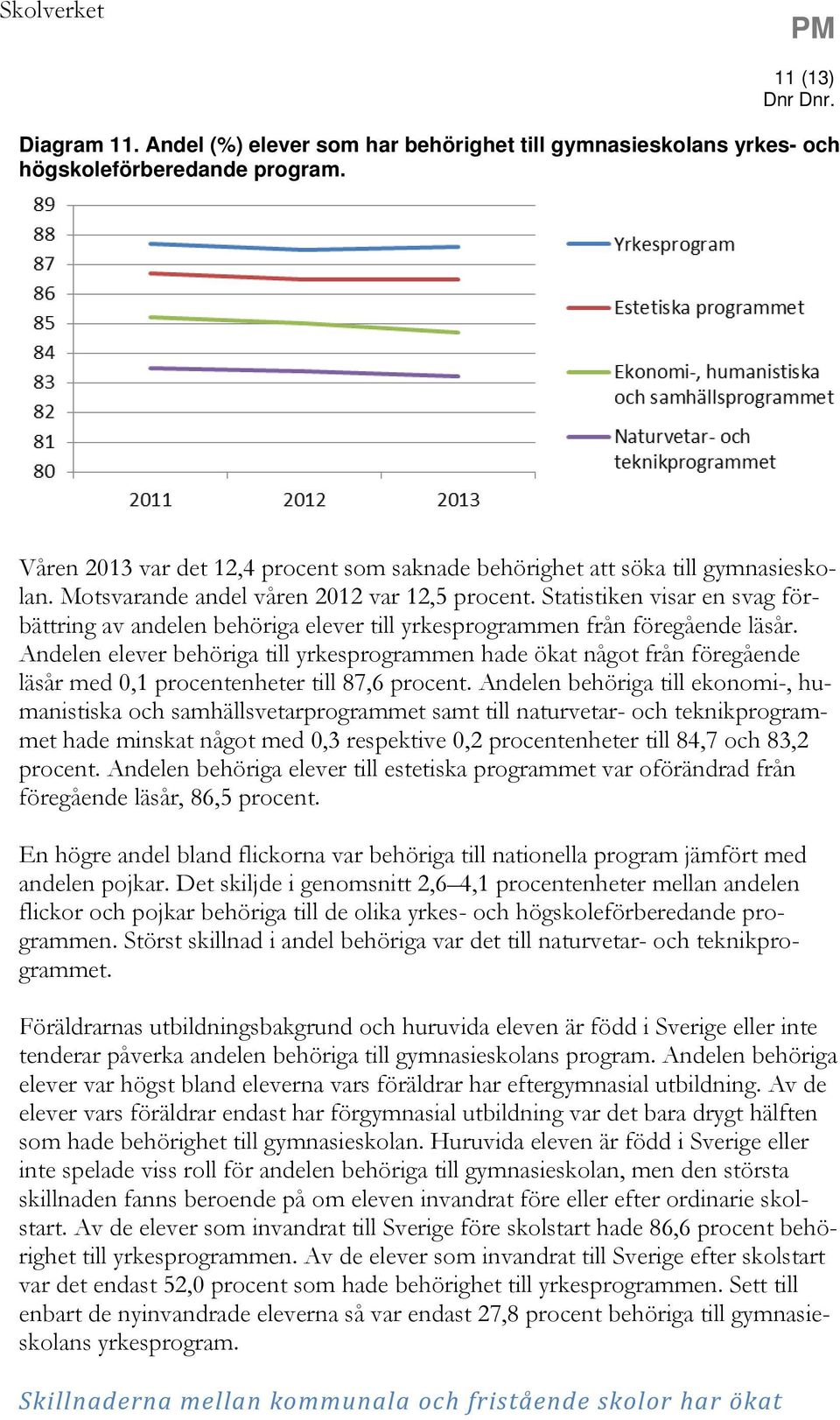 Statistiken visar en svag förbättring av andelen behöriga elever till yrkesprogrammen från föregående läsår.