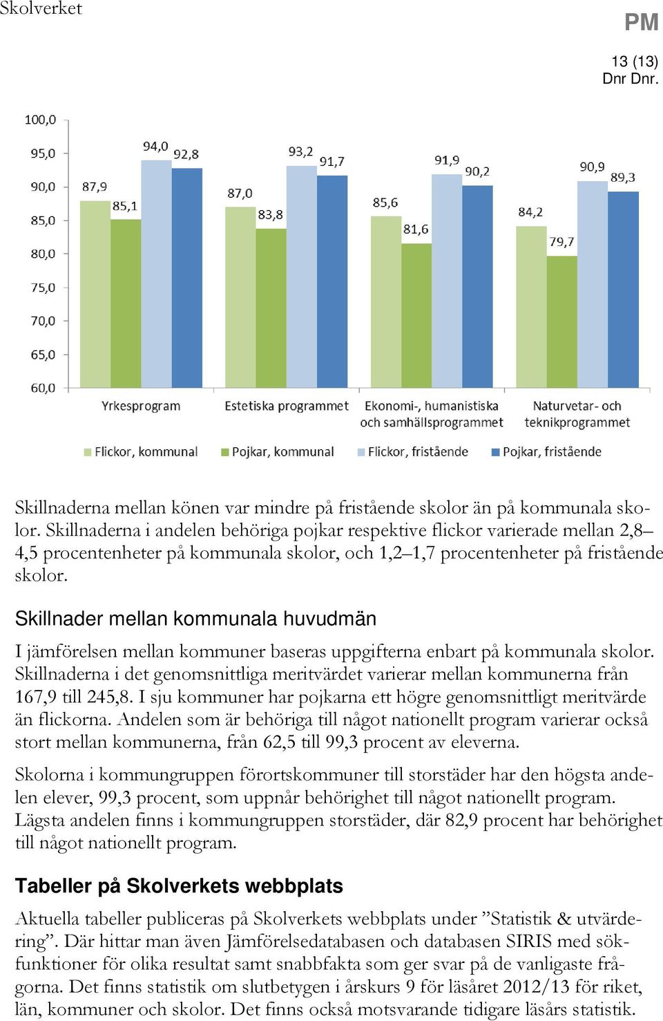 Skillnader mellan kommunala huvudmän I jämförelsen mellan kommuner baseras uppgifterna enbart på kommunala skolor.