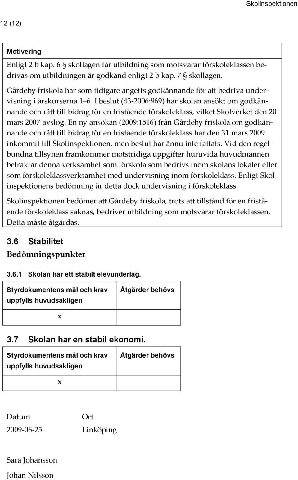 I beslut (43-2006:969) har skolan ansökt om godkännande och rätt till bidrag för en fristående förskoleklass, vilket Skolverket den 20 mars 2007 avslog.