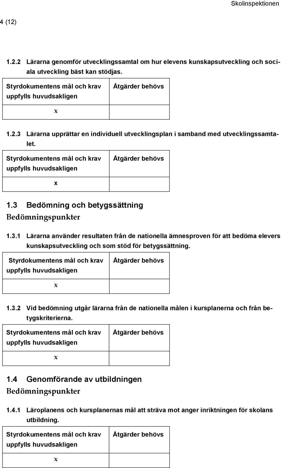 1.3.2 Vid bedömning utgår lärarna från de nationella målen i kursplanerna och från betygskriterierna. 1.4 