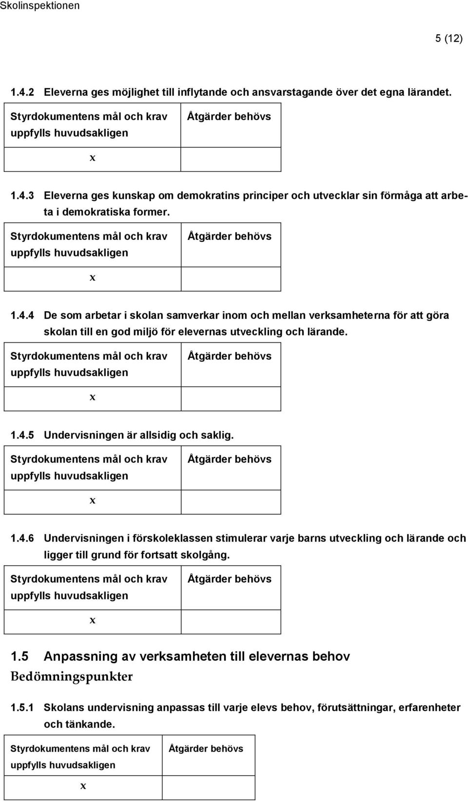 1.4.6 Undervisningen i förskoleklassen stimulerar varje barns utveckling och lärande och ligger till grund för fortsatt skolgång. 1.