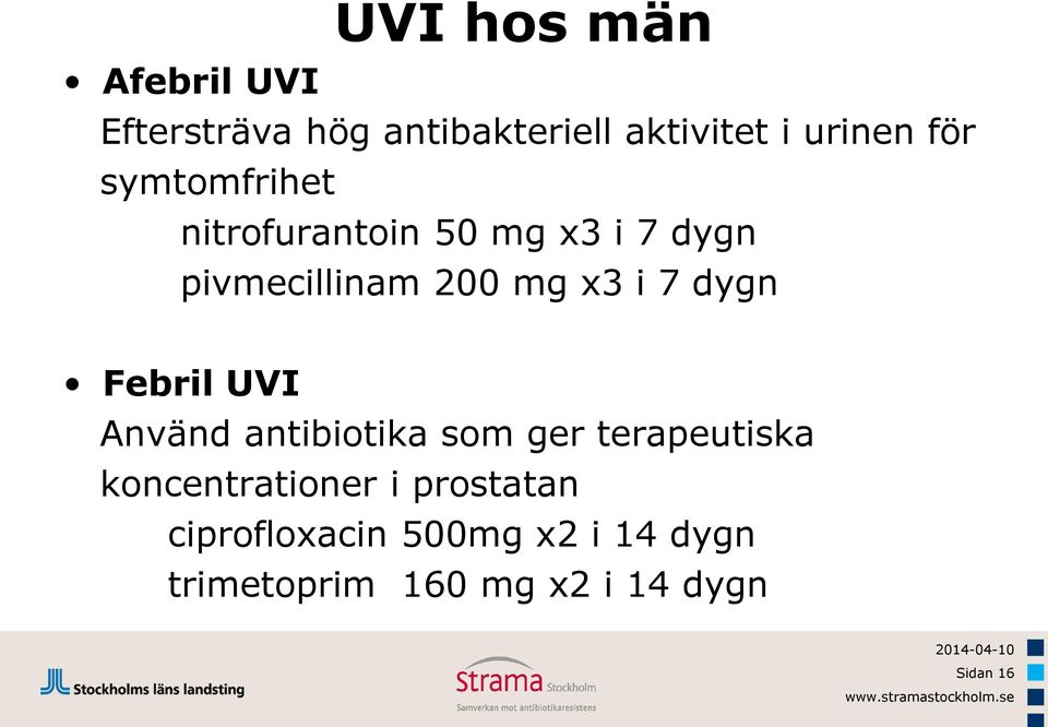 Febril UVI Använd antibiotika som ger terapeutiska koncentrationer i prostatan