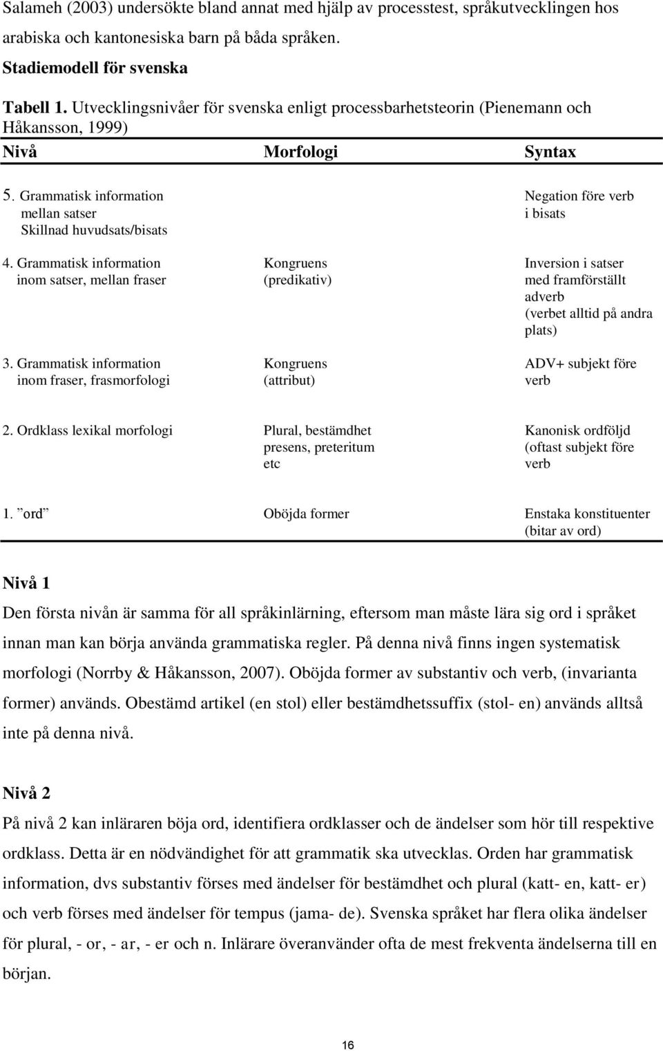 Grammatisk information Negation före verb mellan satser i bisats Skillnad huvudsats/bisats 4.