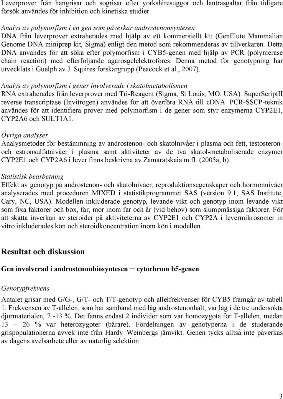 metod som rekommenderas av tillverkaren. Detta DNA användes för att söka efter polymorfism i CYB5-genen med hjälp av PCR (polymerase chain reaction) med efterföljande agarosgelelektrofores.