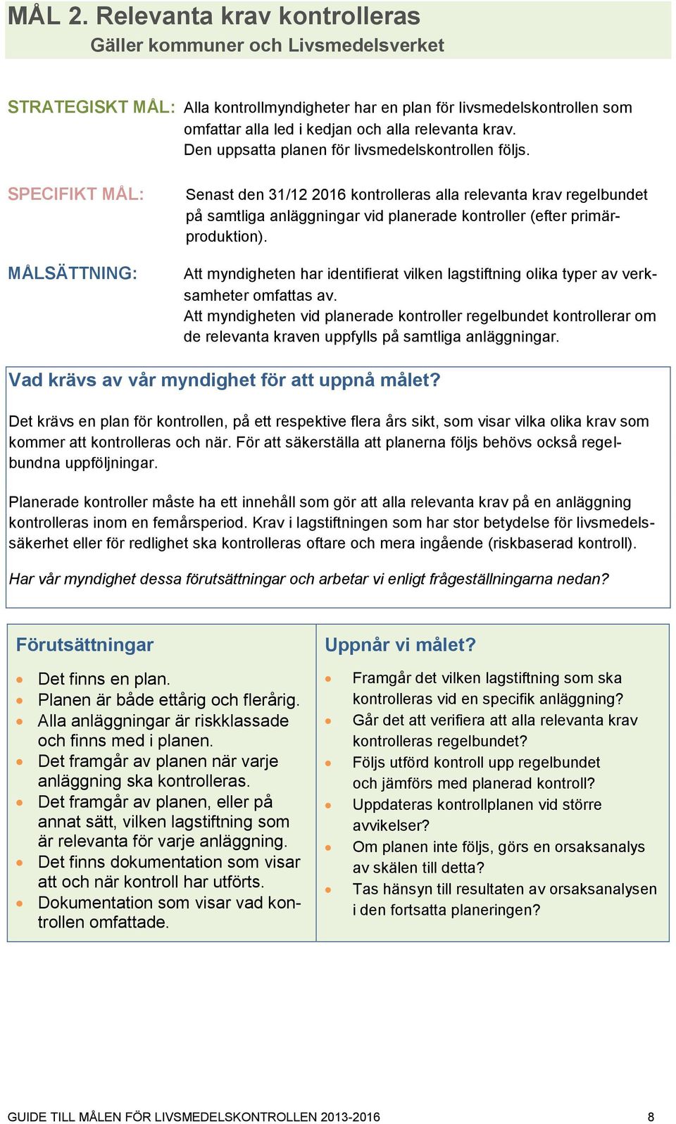 Den uppsatta planen för livsmedelskontrollen följs.