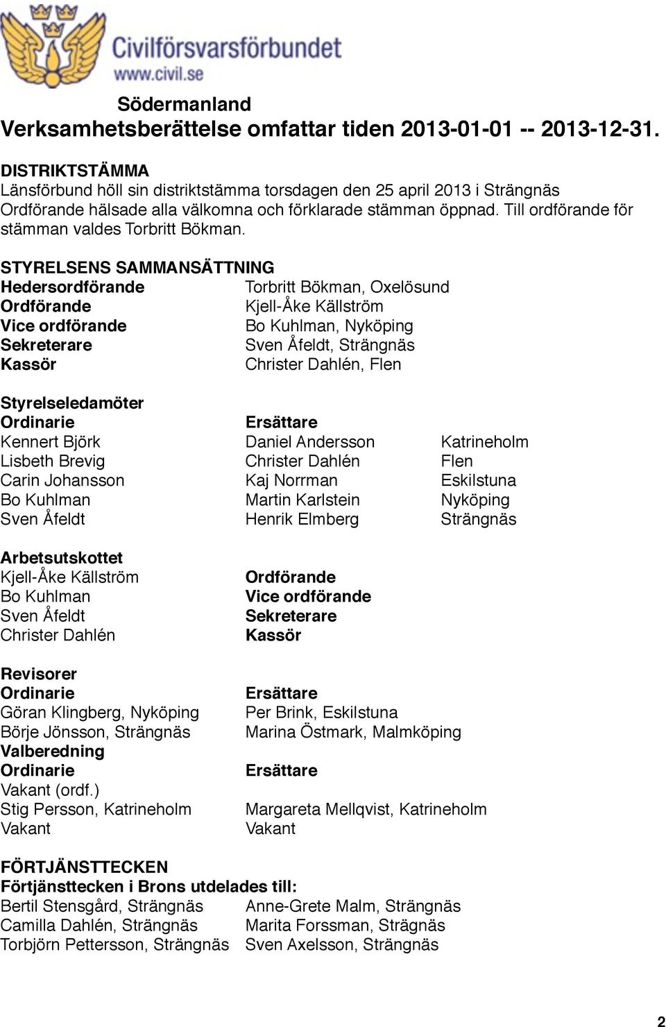 STYRELSENS SAMMANSÄTTNING! Hedersordförande!!! Torbritt Bökman, Oxelösund Ordförande!!!! Kjell-Åke Källström Vice ordförande!!! Bo Kuhlman, Nyköping Sekreterare!!!! Sven Åfeldt, Strängnäs Kassör!