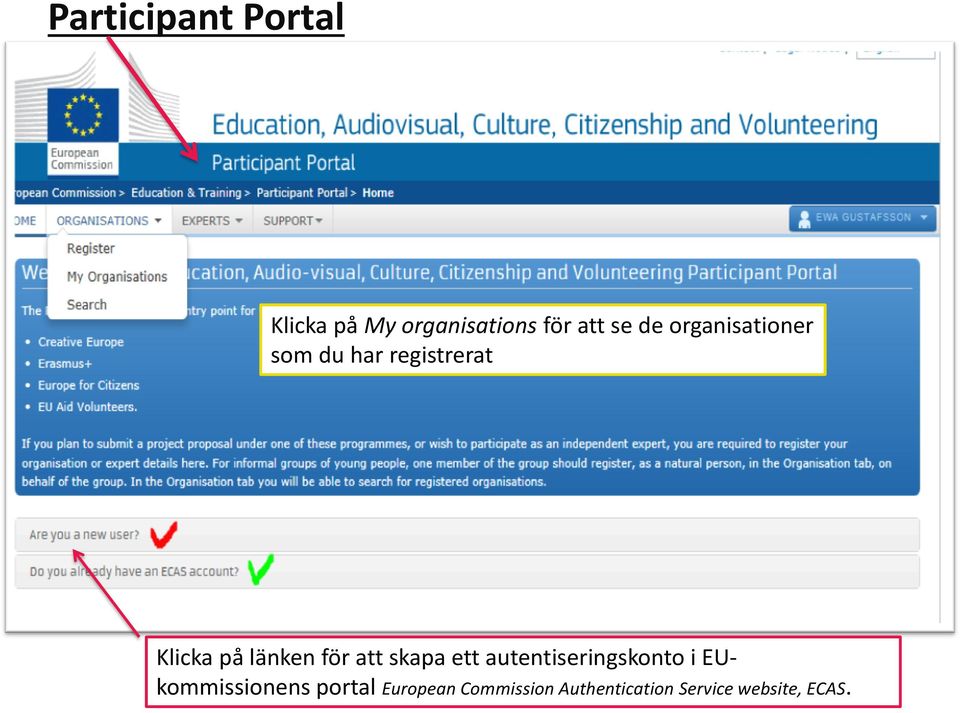 för att skapa ett autentiseringskonto i EUkommissionens