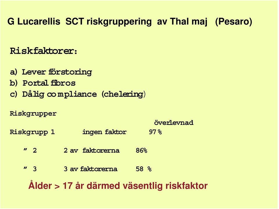 (chelering) Riskgrupper överlevnad Riskgrupp 1 ingen faktor 97% 2