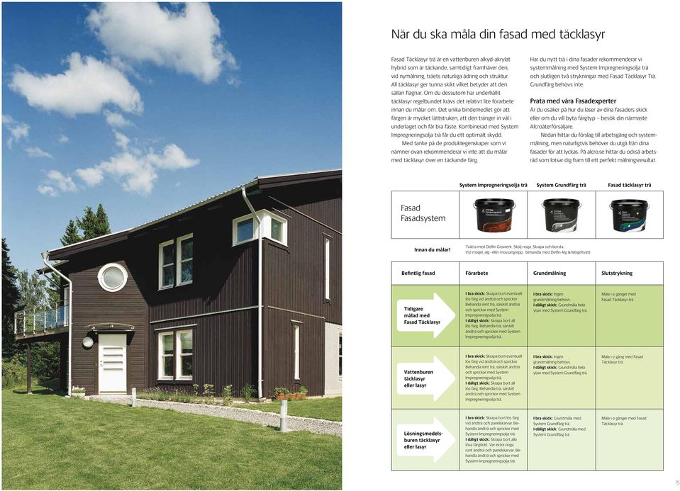 Det unika bindemedlet gör att färgen är mycket lättstruken, att den tränger in väl i underlaget och får bra fäste. Kombinerad med System Impregneringsolja trä får du ett optimalt skydd.