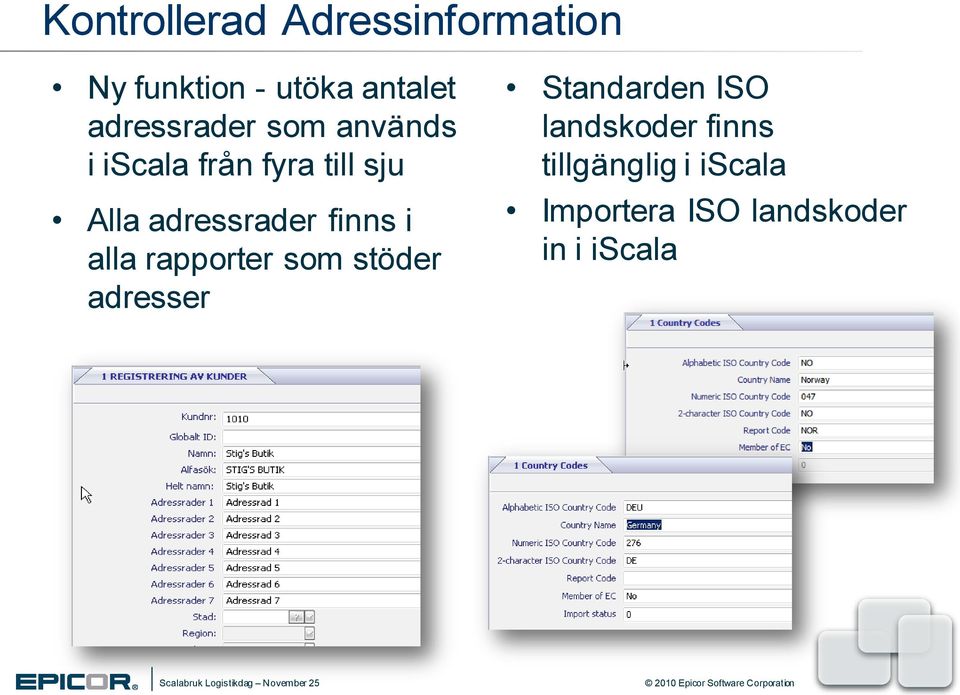 adressrader finns i alla rapporter som stöder adresser