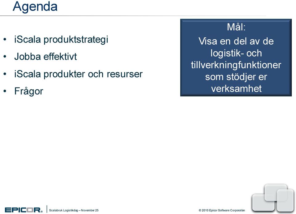 Frågor Mål: Visa en del av de logistik-