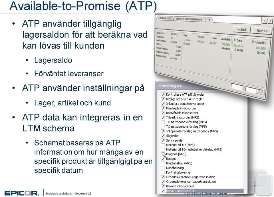 Lager, artikel och kund ATP data kan integreras in en LTM schema Schemat baseras på
