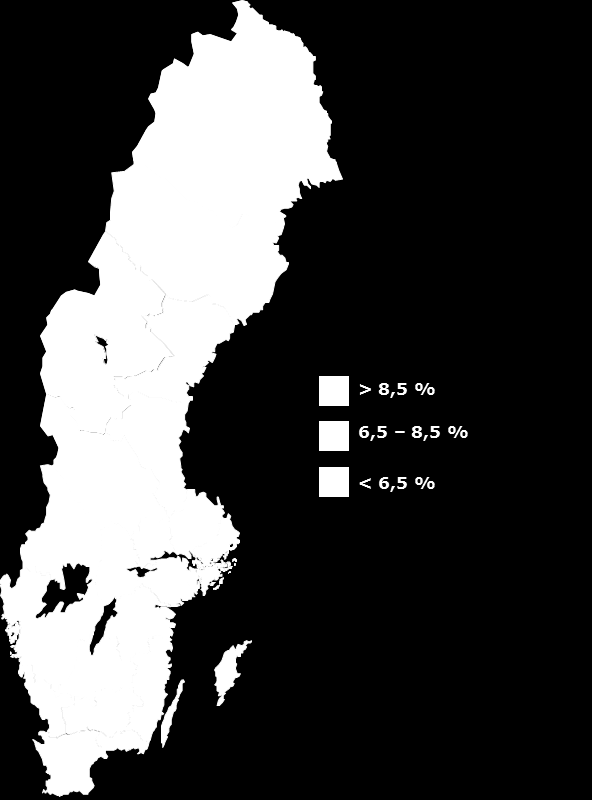 Förväntad procentuell sysselsättningsförändring (16-64 år) mellan kvartal 4 2014 och kvartal 4 2015 Inskrivna arbetslösa 16-64 år som andel av registerbaserad arbetskraft, prognos kvartal 4 2015 AB
