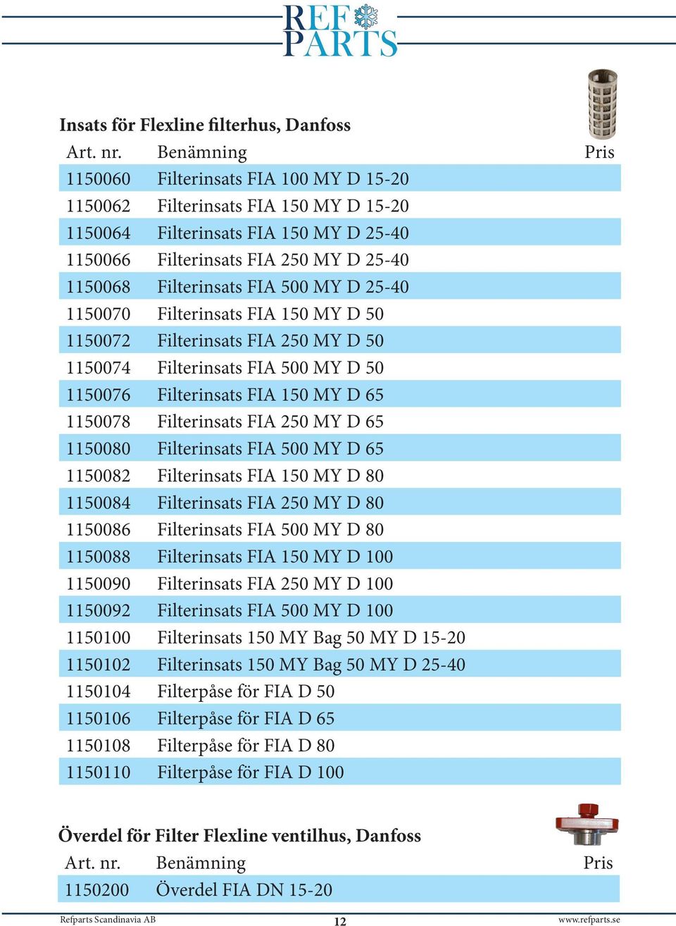 Filterinsats FIA 250 MY D 65 1150080 Filterinsats FIA 500 MY D 65 1150082 Filterinsats FIA 150 MY D 80 1150084 Filterinsats FIA 250 MY D 80 1150086 Filterinsats FIA 500 MY D 80 1150088 Filterinsats