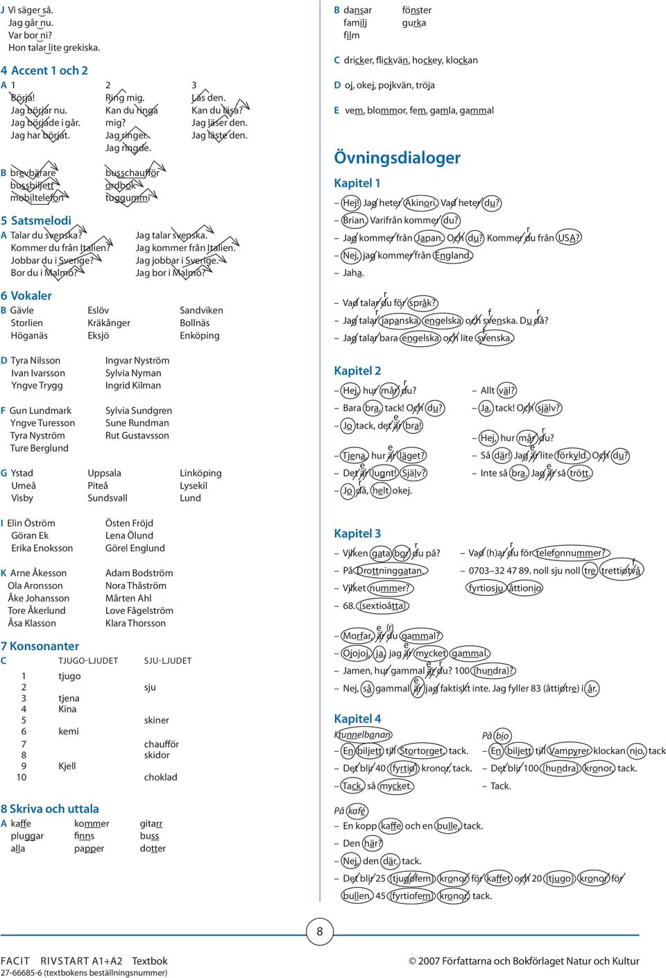 Jag jobba i vig. Jag bo i Malmö? B dansa amilj ilm C dick, lickvän, hocky, klockan D oj, okj, pojkvän, töja E vm, blommo, m, gamla, gammal Övningsdialog Kapitl Hj! Jag ht Akinoi. Vad ht du? Bian.
