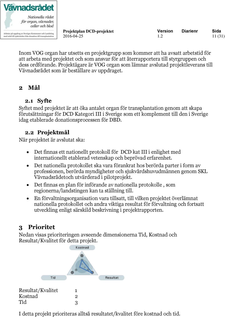 1 Syfte Syftet med projektet är att öka antalet organ för transplantation genom att skapa förutsättningar för DCD Kategori III i Sverige som ett komplement till den i Sverige idag etablerade